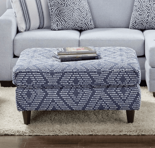 Chiswick Ottoman in Blue Performance Fabric