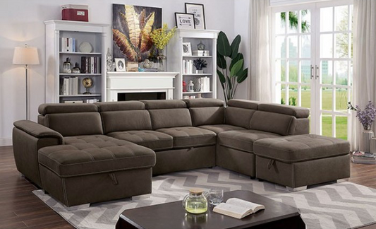 Hugo U-Shape Sleeper Sectional - Brown Nubuck