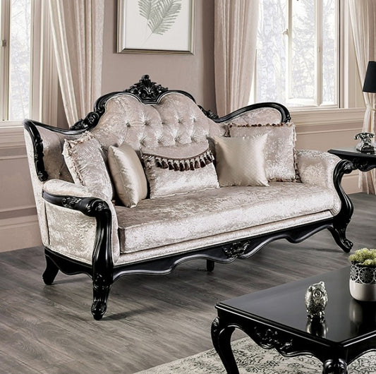 Acapulco Traditional Sofa with Wood Trim - Off White