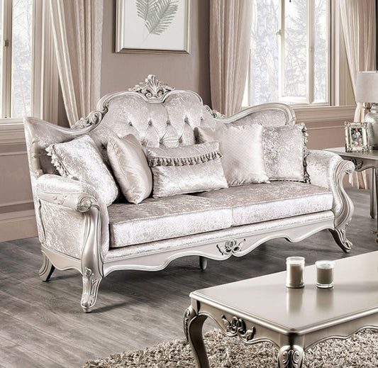 Acapulco Traditional Sofa with Wood Trim - Off White & Champagne