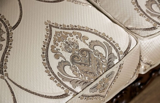 Veracruz Traditional Sofa & Loveseat Set with Wood Trim - Beige & Dark Cherry