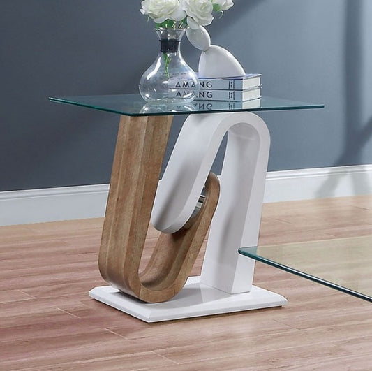 Batam Collection Two-Tone High Gloss End Table - White & Natural