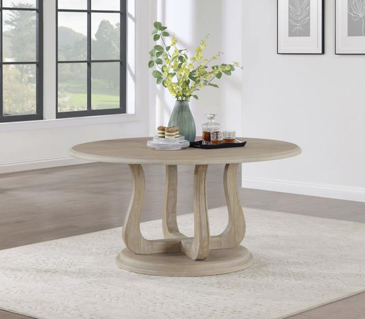Trofello Round Dining Table with Curved Pedestal Base White Washed