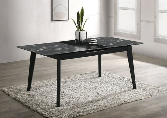 Crestmont Rectangular Dining Table With Faux Marble Top And 16″ Self-Storing Extension Leaf Grey