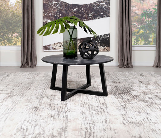 Skylark Round Coffee Table With Marble-Like Top Letizia And Light Oak