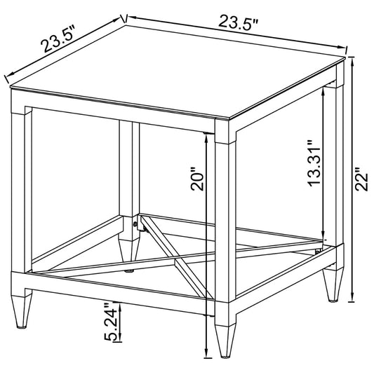 Lindley Square End Table With Acrylic Legs And Tempered Mirror Top Chrome