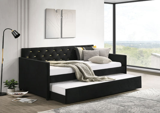 Kendall Upholstered Tufted Twin Daybed With Trundle Black