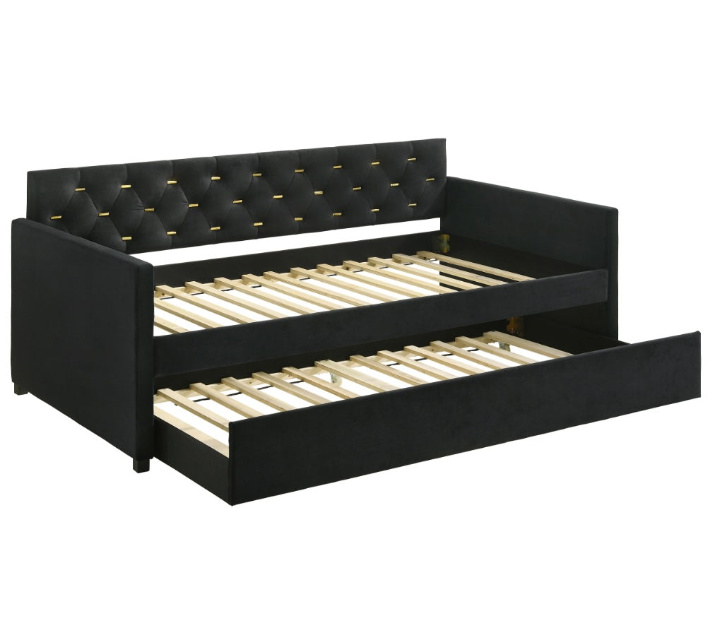 Kendall Upholstered Tufted Twin Daybed With Trundle Black
