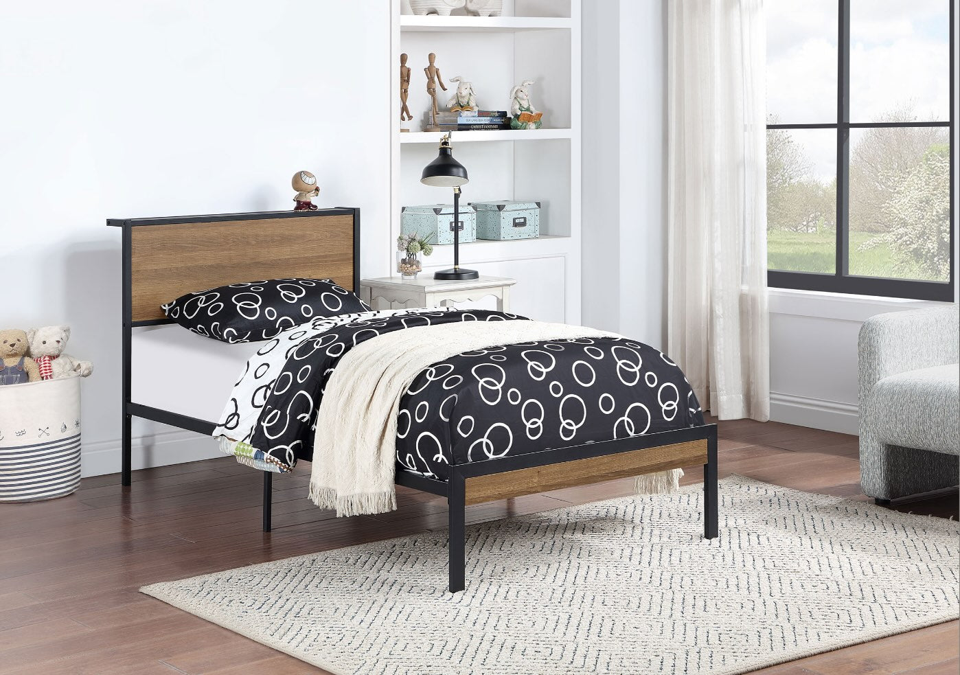 Ricky Twin Platform Bed Light Oak And Black