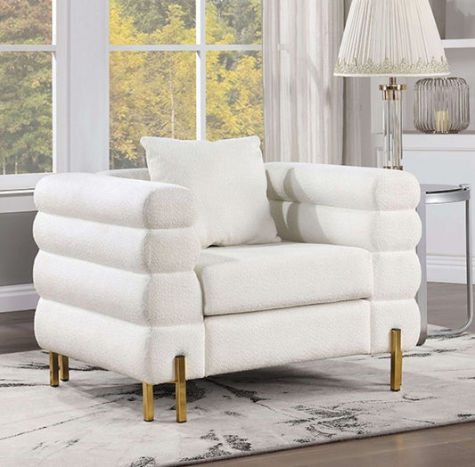 Landovery Contemporary Boucle Arm Chair - White & Gold