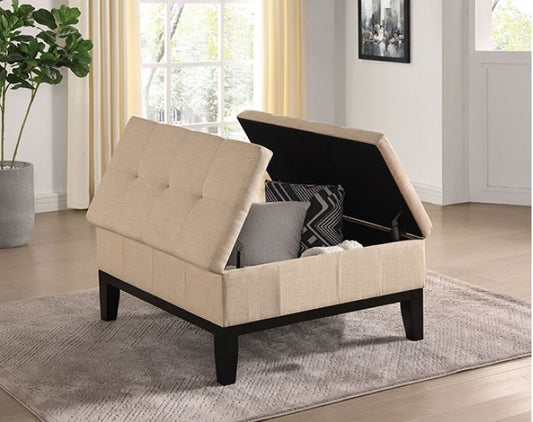 Fazio Transitional Linen Storage Ottoman - Beige