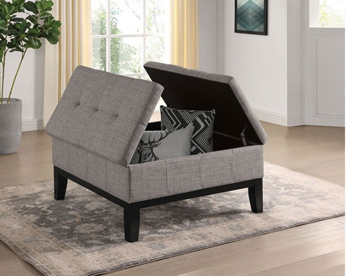 Fazio Transitional Linen Storage Ottoman - Light Gray