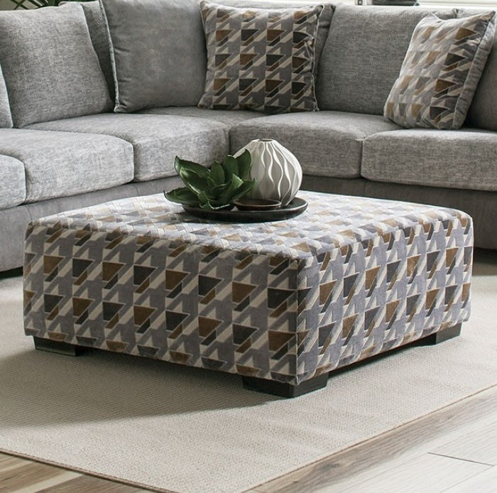 Alannah Transitional Microfiber Ottoman - Light Gray/Brown