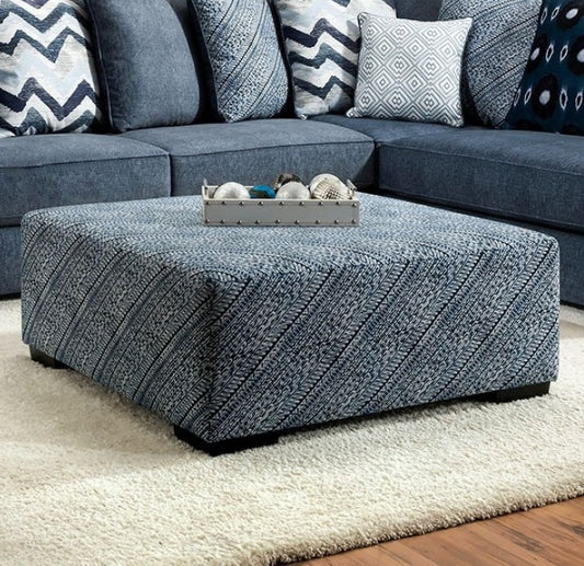 Brielle Transitional Blue Patterned Ottoman