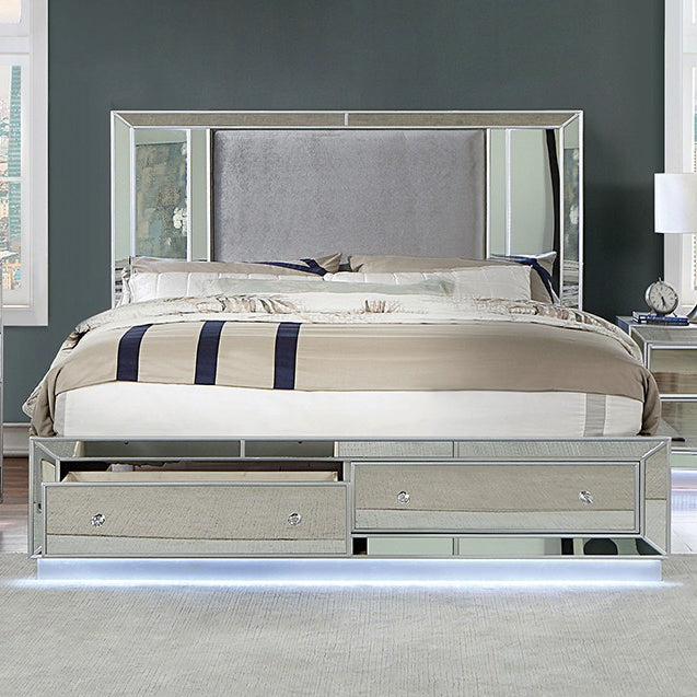 Belladonna Mirrored Storage Bed with LED Footboard - Queen