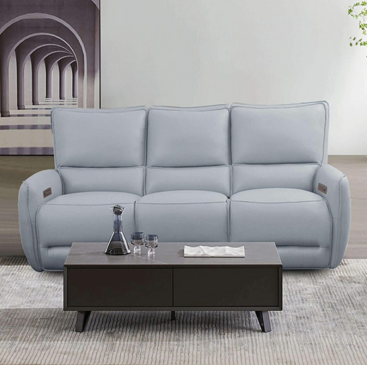 Phineas Leather Power Reclining Sofa - Pale Blue