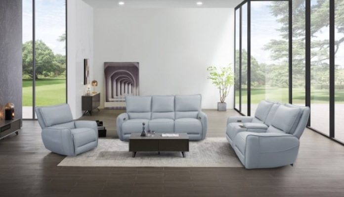 Phineas Leather Power Reclining Sofa - Pale Blue