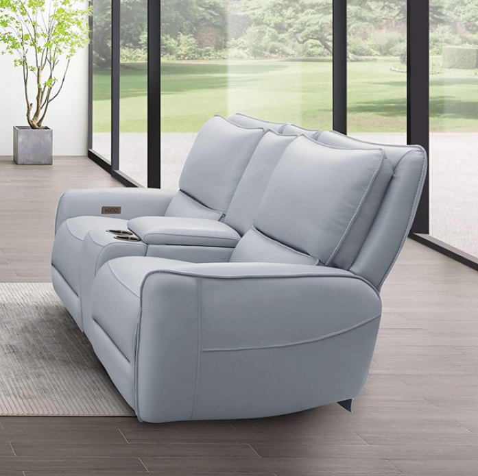 Phineas Leather Power Reclining Sofa - Pale Blue