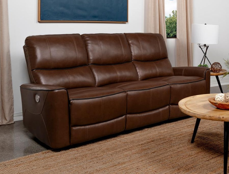 Greenfield Upholstered Power Living Room Set - Saddle Brown