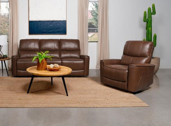 Greenfield Upholstered Power Living Room Set - Saddle Brown