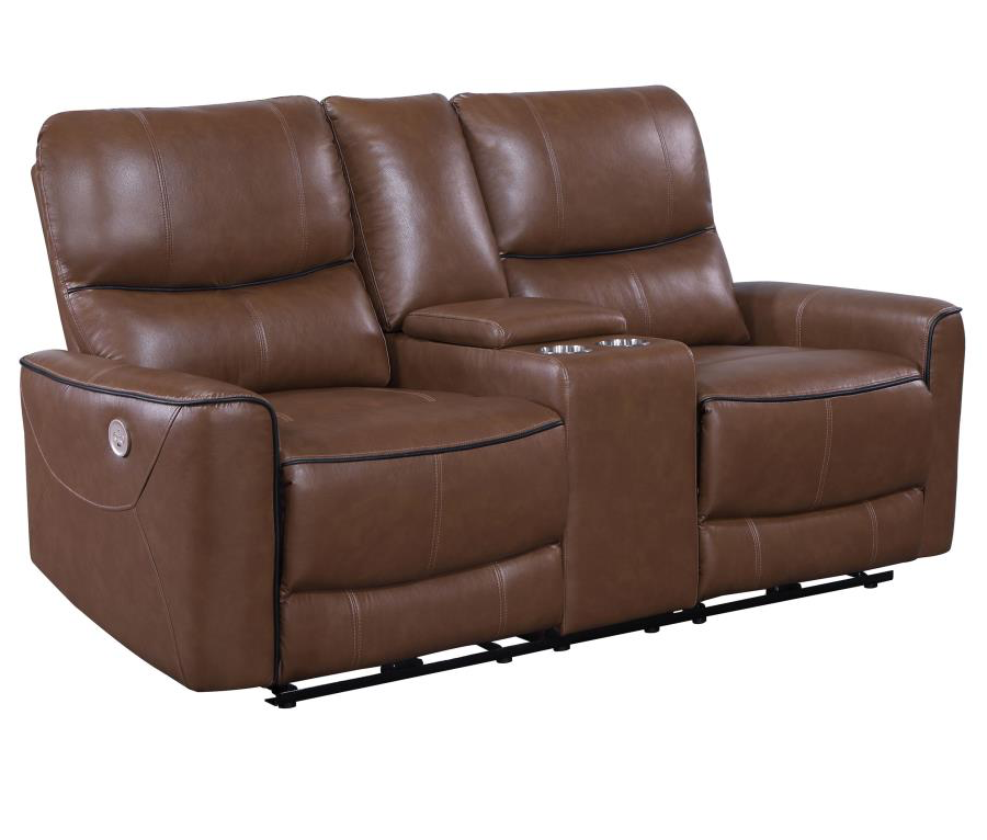 Greenfield Upholstered Power Living Room Set - Saddle Brown