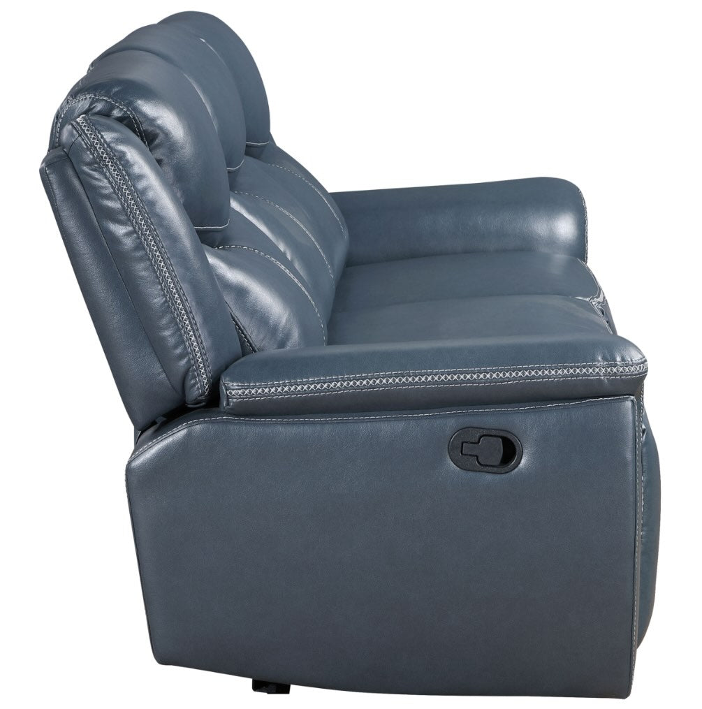 Sloane Upholstered Motion Reclining Sofa With Drop Down Table Blue