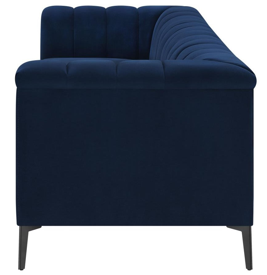 Chalet Transitional Tuxedo Arm Velvet Sofa - Navy Blue
