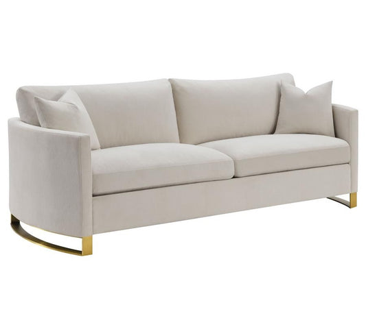 Corliss Upholstered Arched Arms Sofa Beige & Rose Brass