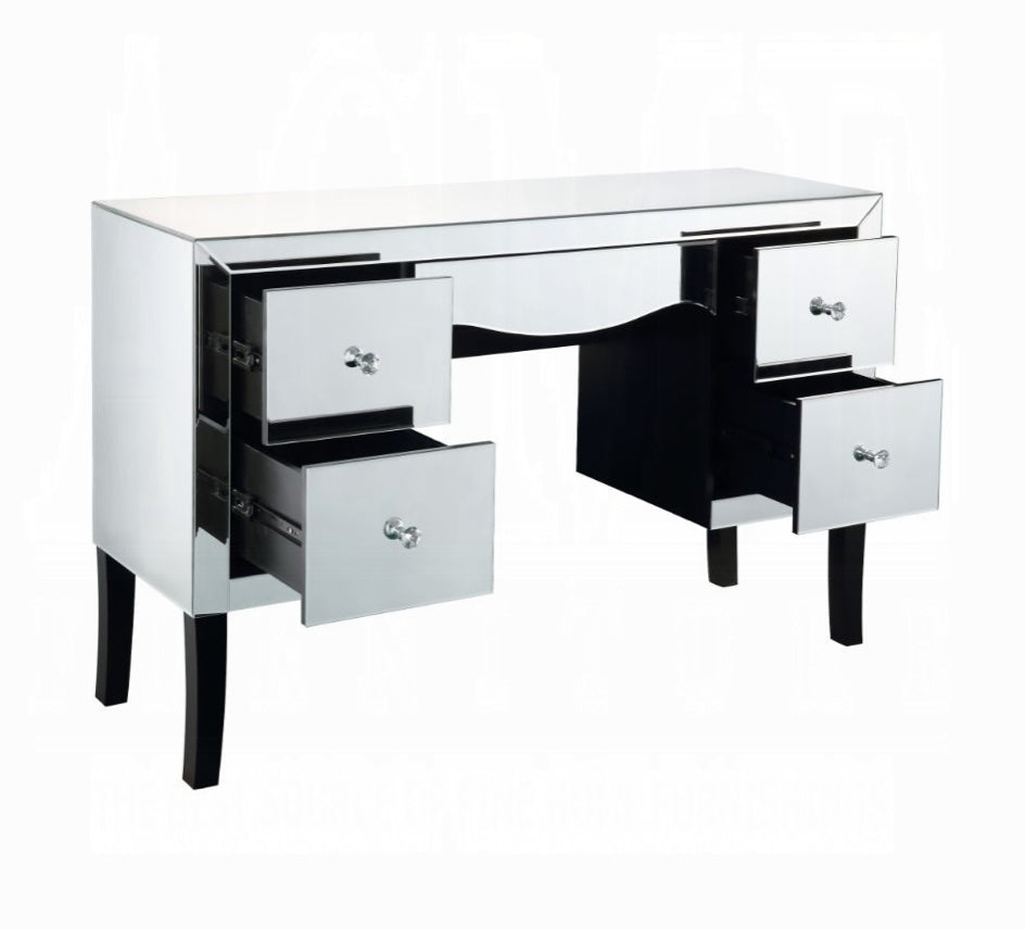 ACME Dominic Mirrored Vanity Desk w/ Crystal Knobs
