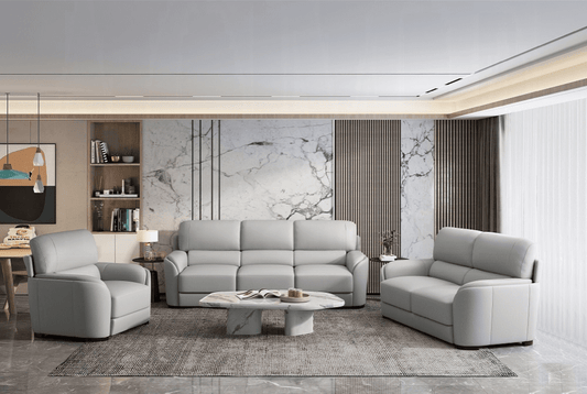 Edrice Italian Leather Sofa - Icy Gray