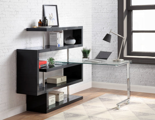 Buck II Swivel Desk & Shelf in Black