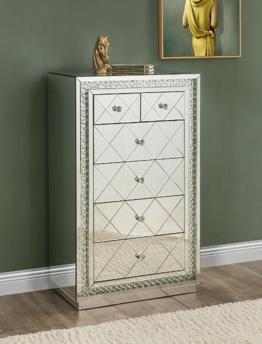 Nysa 6-Drawer Mirrored Cabinet with Crystal Knobs