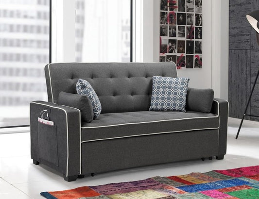 Austin Modern Gray Fabric Sleeper Sofa With 2 Usb Charging Ports And 4 Accent Pillows