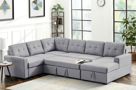 Selene Light Gray Linen Sleeper Sectional