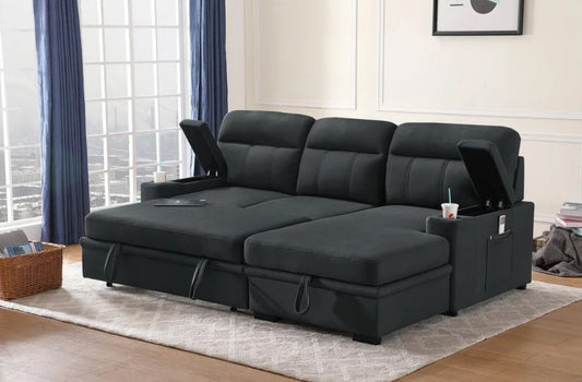 Kaden Fabric Sleeper Sectional Sofa with Storage Chaise and Arms