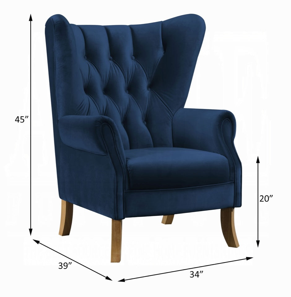 Adonis Velvet Wingback Accent Chair - Navy Blue