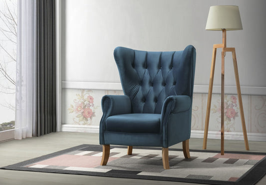 Adonis Velvet Wingback Accent Chair - Azure Blue