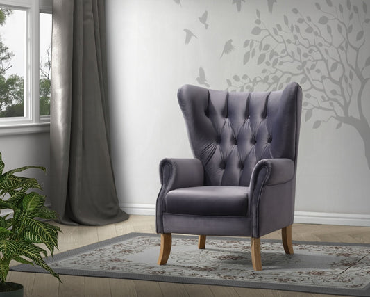 Adonis Velvet Wingback Accent Chair - Gray