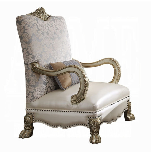 Dresden II Chair W/Pillow - Pearl Leather & Gold Patina