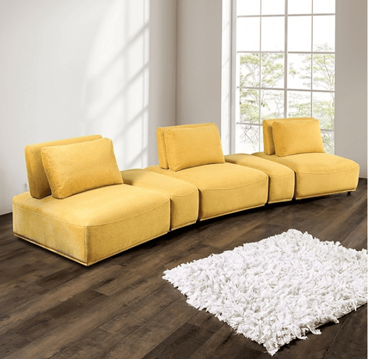 Stavanger Modern Modular Curved Sofa in Yellow Boucle