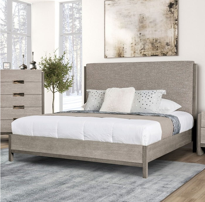 Grimsby Contemporary Bedroom Set with Upholstered Headboard - Stone Gray