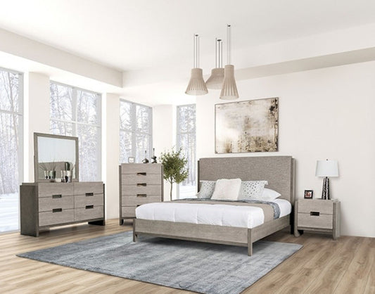 Grimsby Contemporary Bedroom Set with Upholstered Headboard - Stone Gray