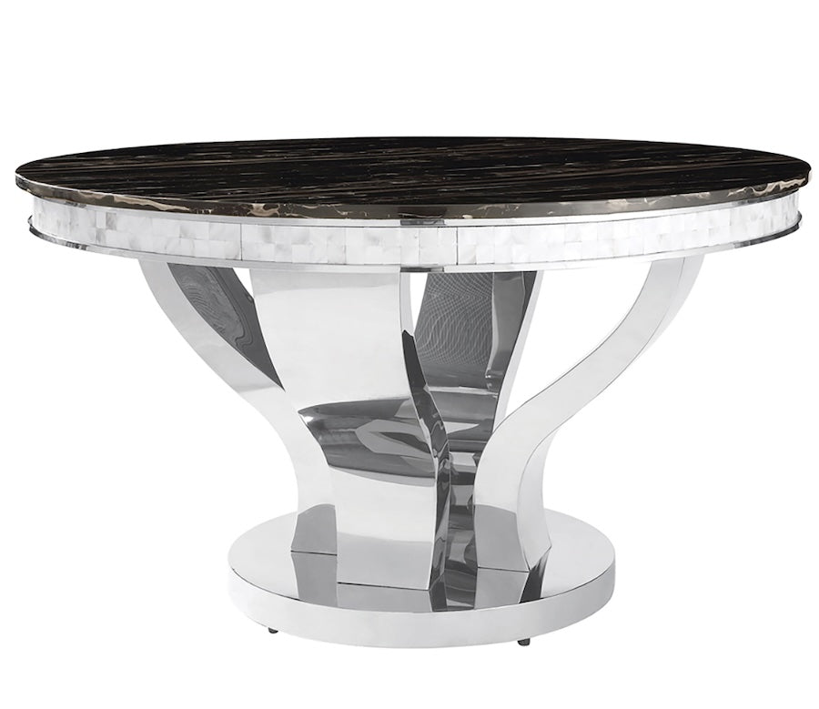 Layla II 5 Piece Glam Style Black Marble Dining Set