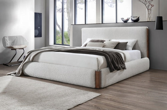 ACME Sandro Queen Bed in White Boucle & Walnut