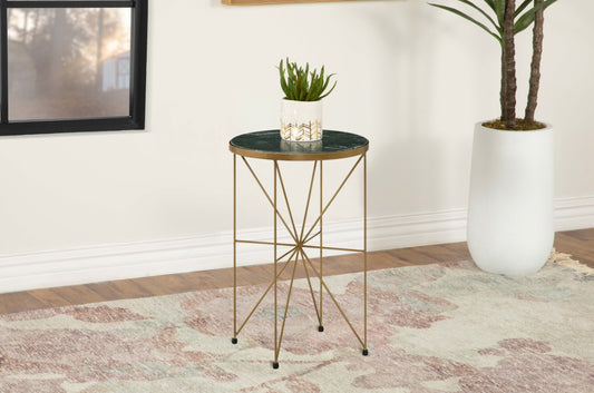 Eliska Round Accent Table With Marble Top Green And Antique Gold