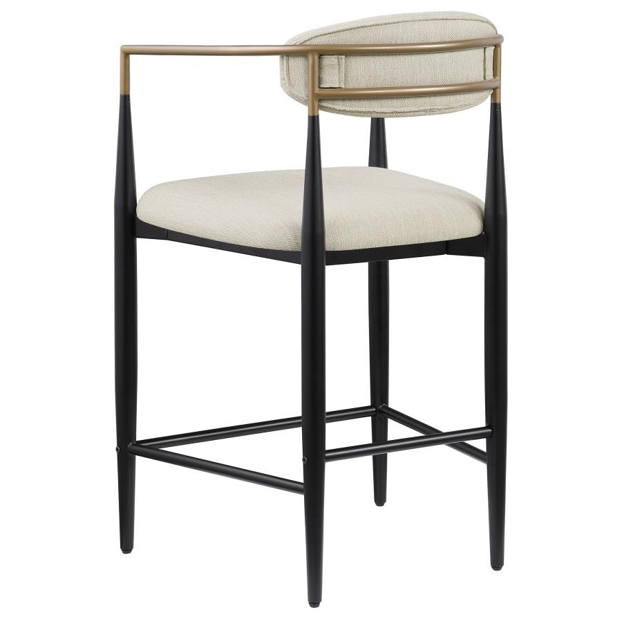 Tina Metal Counter Height Bar Stool with Upholstered Back and Seat Beige Set of 2