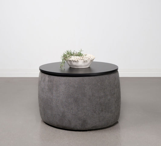 Tesoro Upholstered Round Lift Top Storage Ottoman Grey And Black
