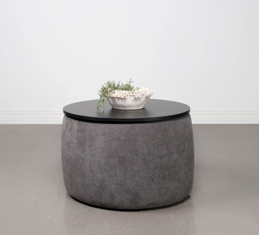 Tesoro Upholstered Round Lift Top Storage Ottoman Grey And Black