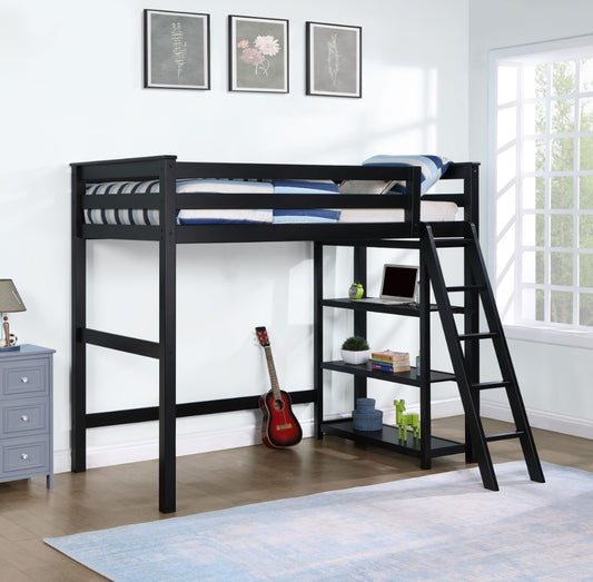 Anica 3-Shelf Wood Twin Loft Bed Black