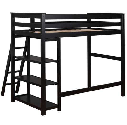 Anica 3-Shelf Wood Twin Loft Bed Black